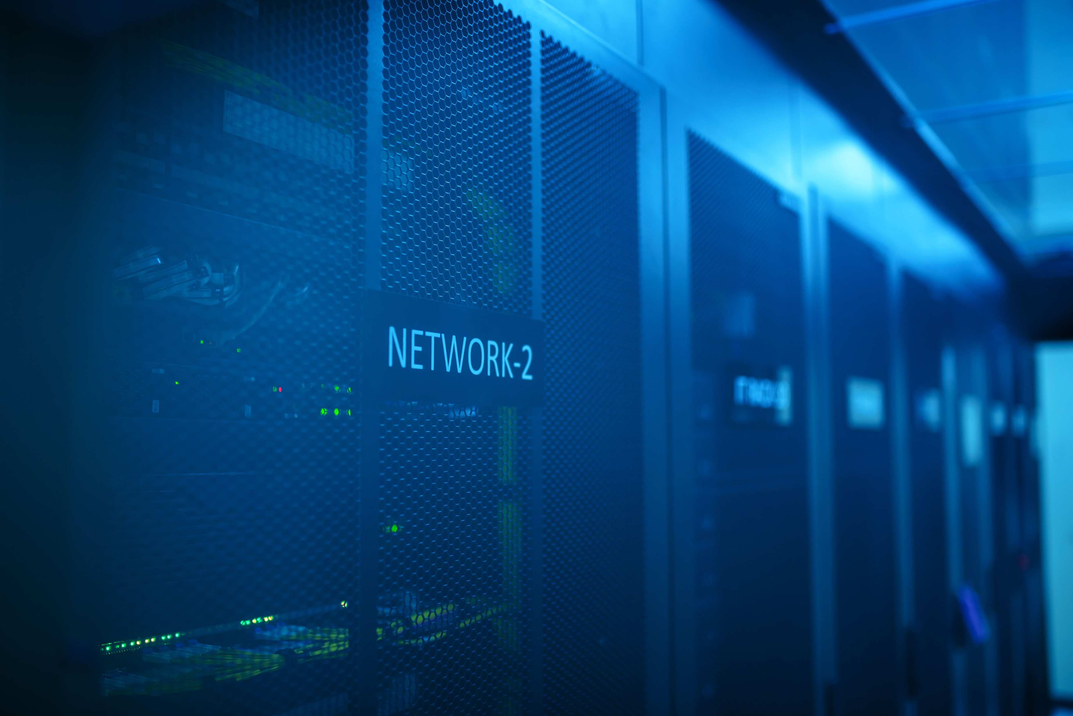 Server hardware with network cabling in a rack